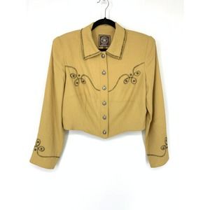 Double D Ranch Women's Sz M Button Down Crop Jacket Long Sleeve Camel Tan Studs